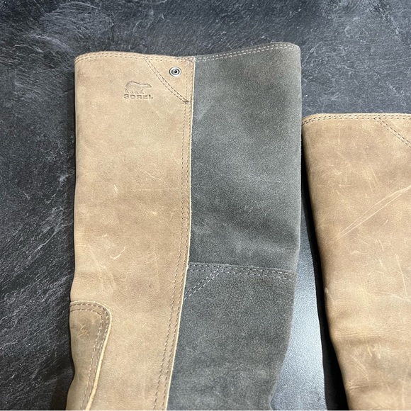 Sorel slimpack Tall Boots TanGrey two tone oiled leather waterproof Wm 9 - Picture 4 of 4